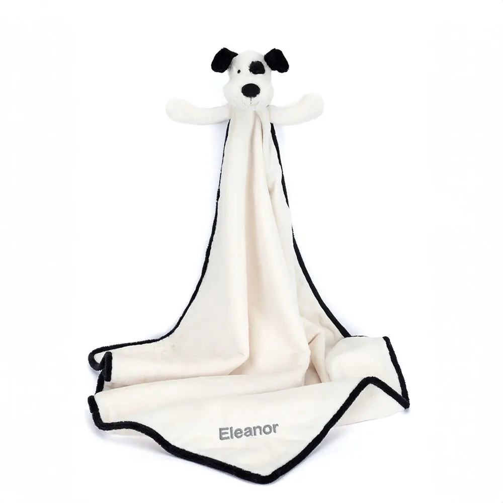 Personalized Bashful Black & Cream Puppy Blankie