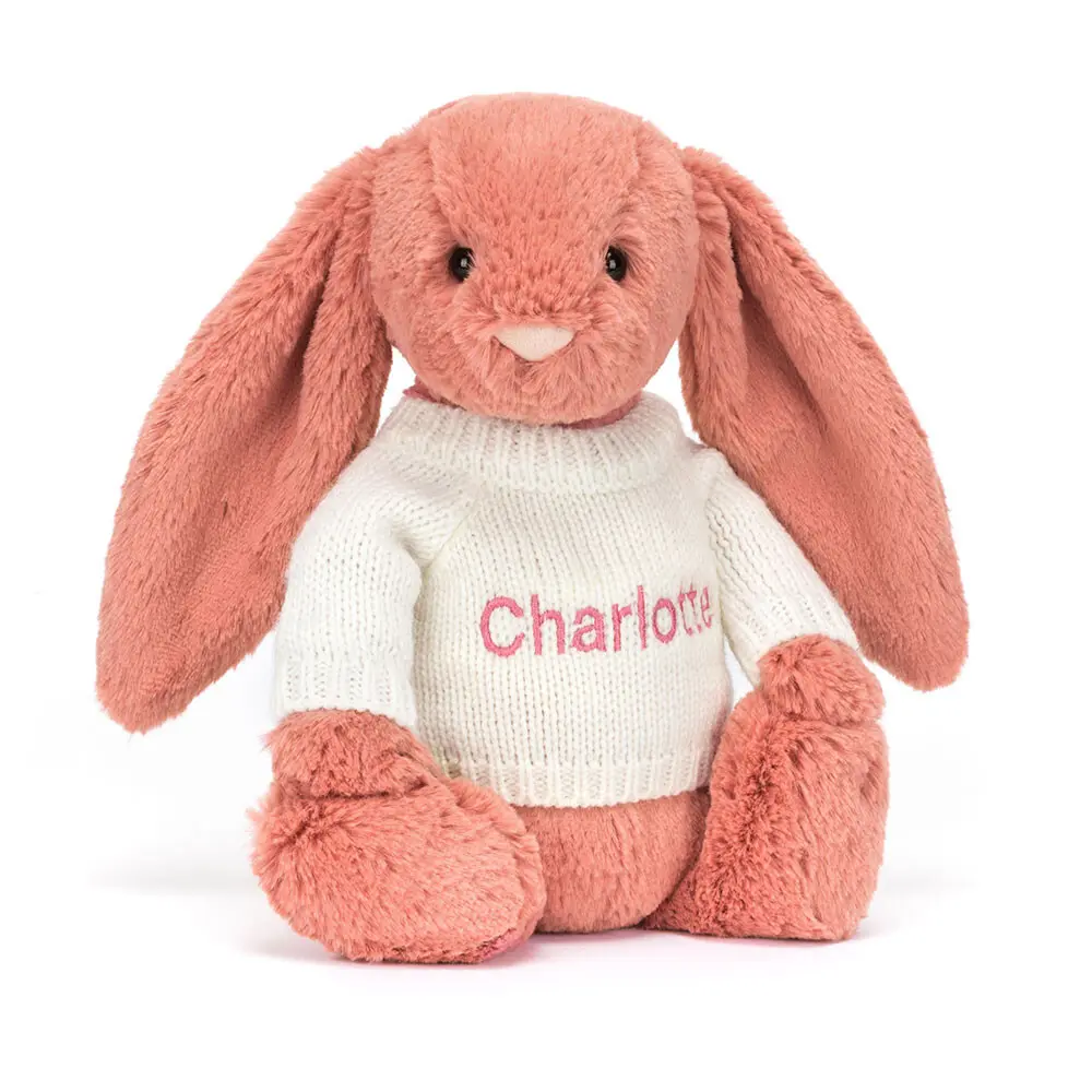 Bashful Sorrel Bunny with Personalized Cream Jumper